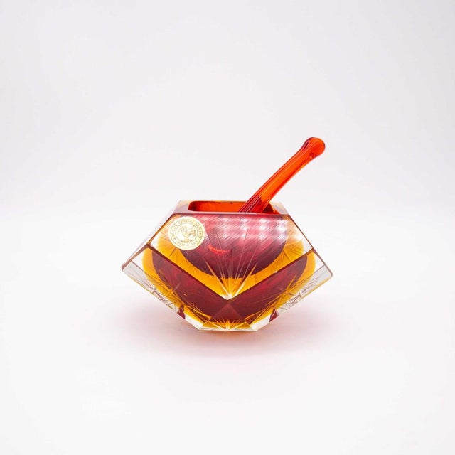 1950s Red Yellow Sommerso Murano Glass Ashtray by Bucella Cristalli, 1950s For Sale - Image 5 of 8