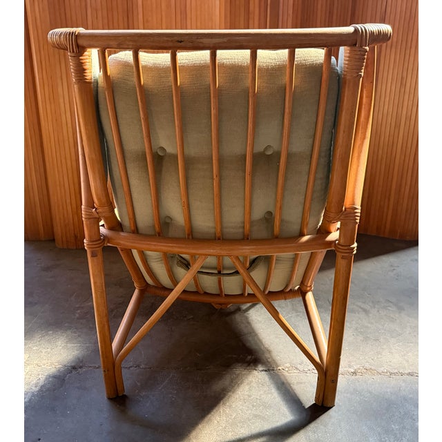 Rattan and Light Green Velvet Armchair, 1960s For Sale - Image 3 of 8