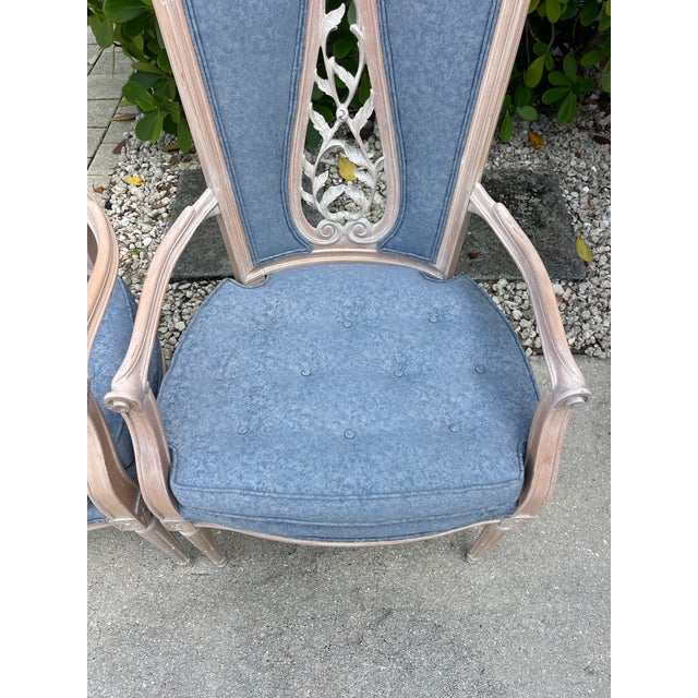 French Provincial Cerused Carved Open Back Armchairs – Pair For Sale - Image 14 of 15