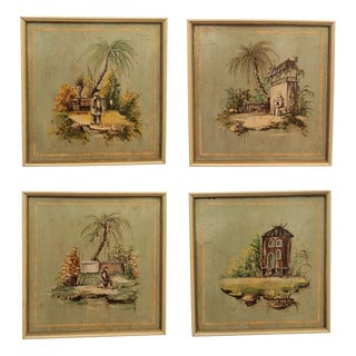 Chinoiserie Scenes, Oil Paintings on Panel, 1890s-1910s, Set of 2 For Sale