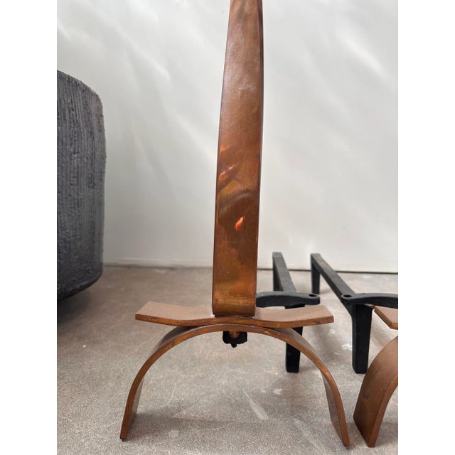 Pair of 1960s Modern Copper Andirons For Sale - Image 4 of 5