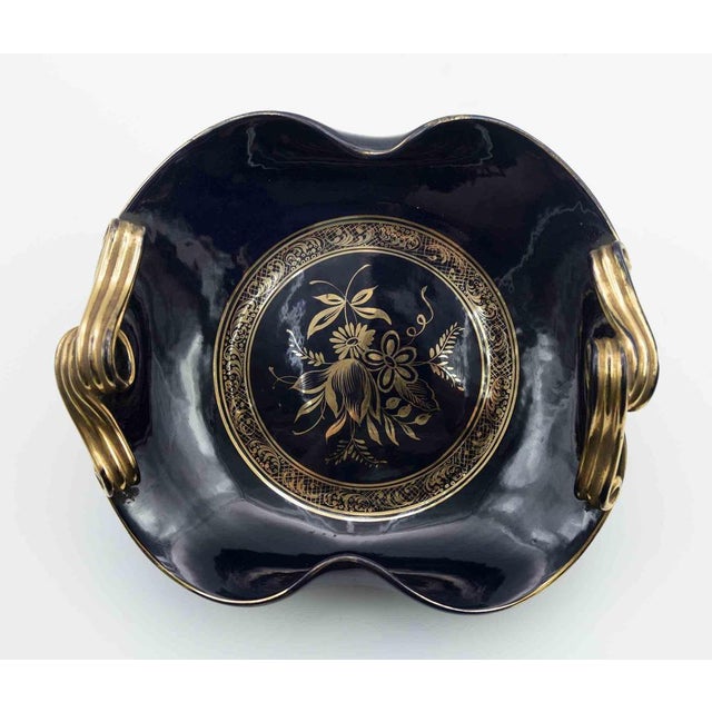 Vintage Art Deco Gilded Tray in Cobalt Blue Ceramic, Italy, 1930s For Sale - Image 3 of 6