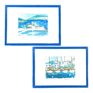 Petite Framed Nautical / Coastal Watercolors, Signed Pair