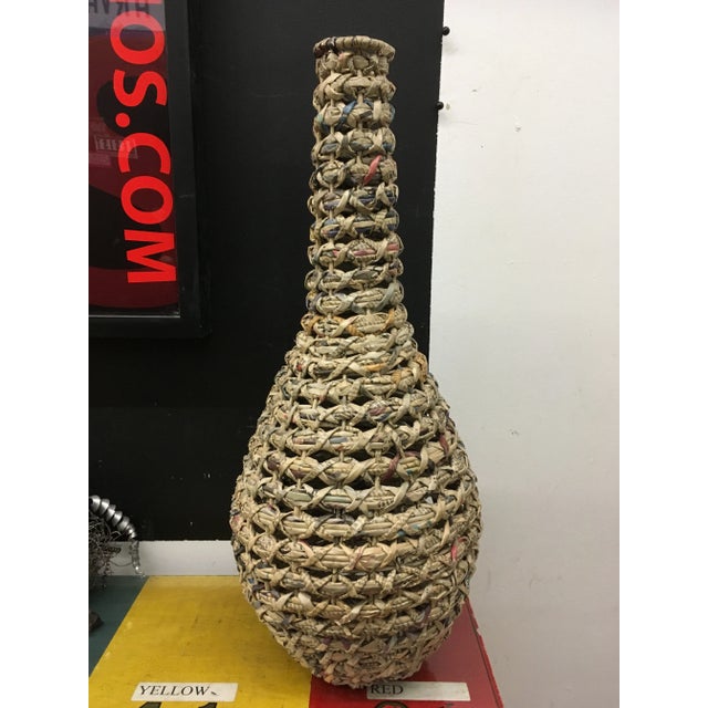 Vintage newspaper urn, with armature of wire...excellent sculptural accent. Hand made with loving care.
