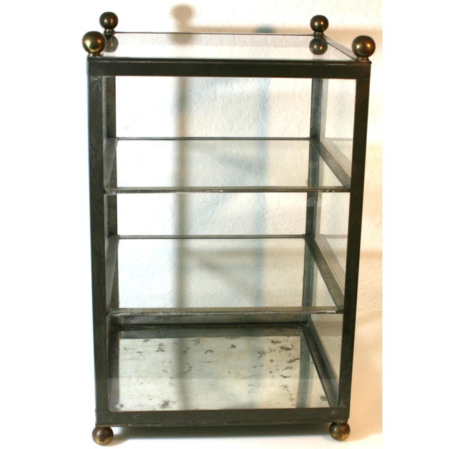 Metal Hollywood Regency Brass Metal & Glass Square Footed Tabletop Curio Cabinet Vitrine For Sale - Image 7 of 12