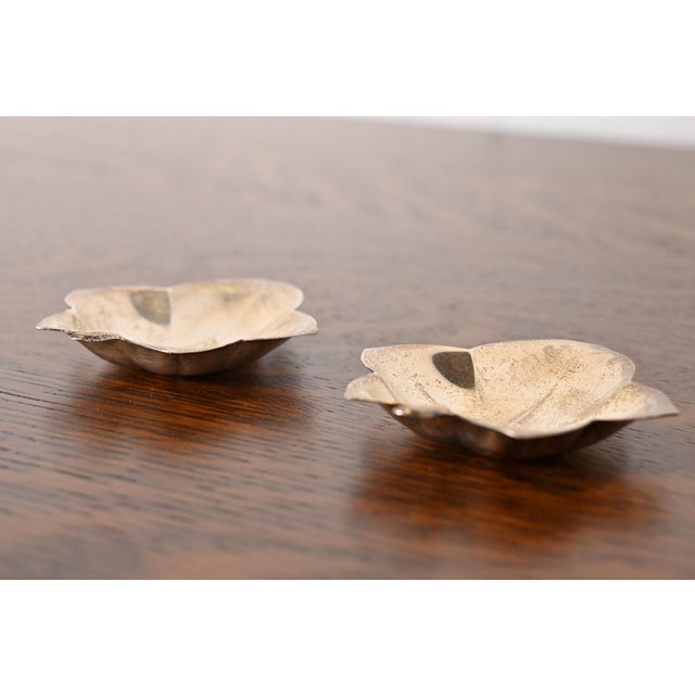 1940s Tiffany & Co. Sterling Silver Leaf Form Jewelry Trinket Dishes or Catchall Trays, Pair For Sale - Image 5 of 9