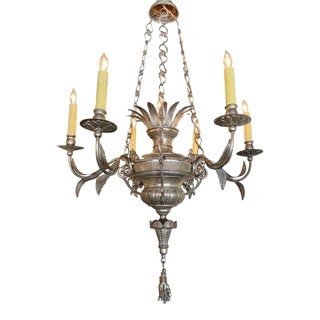 19th Century Italian Silvered Brass 6-Light Chandelier For Sale