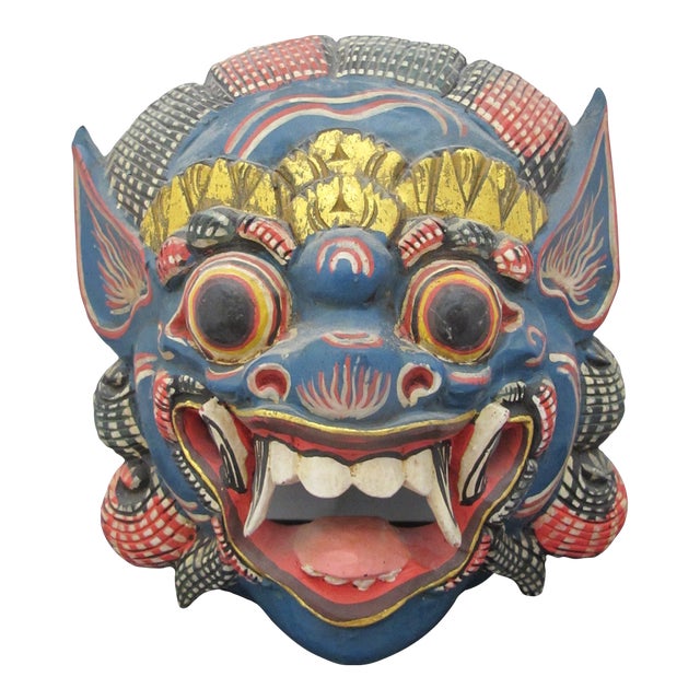 Vintage Balinese Barong Hand Carved Wood Guardian Spirit Mask For Sale
