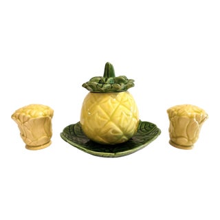 Mid-Century Modern Cemar Pineapple Sugar Bowl and Shaker Set- 5 Pieces For Sale