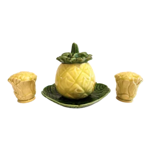 Mid-Century Modern Cemar Pineapple Sugar Bowl and Shaker Set- 5 Pieces