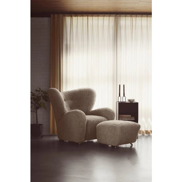 Wood Antrachite Smoked Oak Sheepskin the Tired Man Footstools by Lassen, Set of 4 For Sale - Image 7 of 8