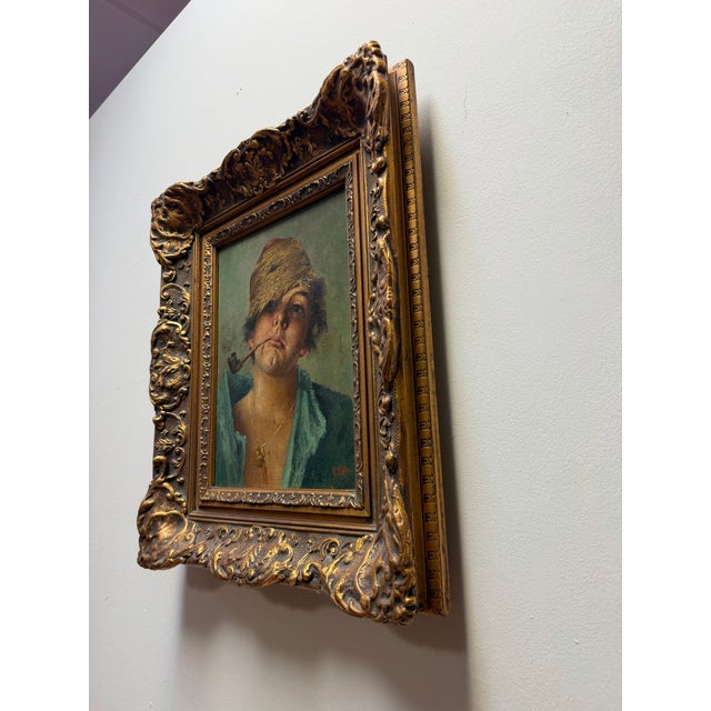 19th-Century Italian School Portrait of a Boy With Pipe by A. Cino in Grand Gilt Frame For Sale - Image 9 of 10