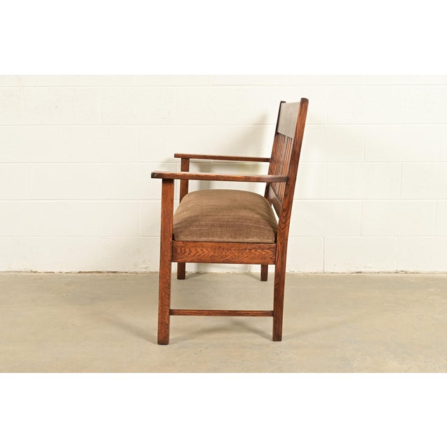 Stickley Brothers Style Antique Mission Oak Arts & Crafts Bench or Settle Sofa, Circa 1900 For Sale - Image 10 of 13