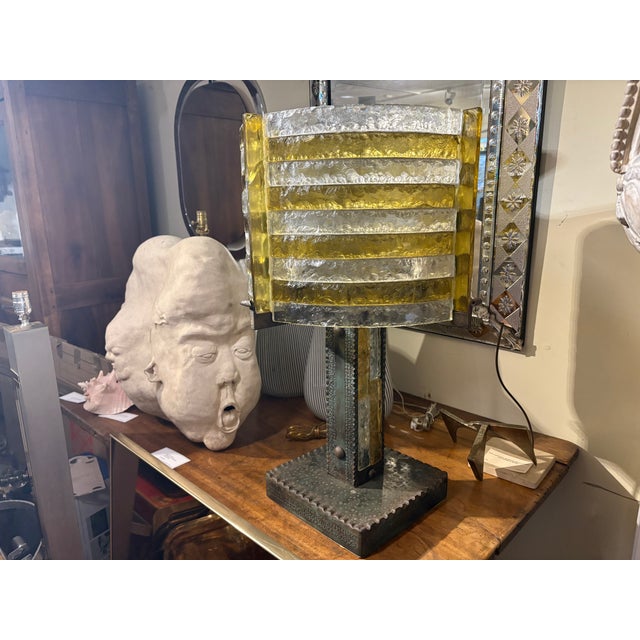 1970s Italian Brutalist Iron and Glass Lamp by Longobard. For Sale - Image 9 of 15