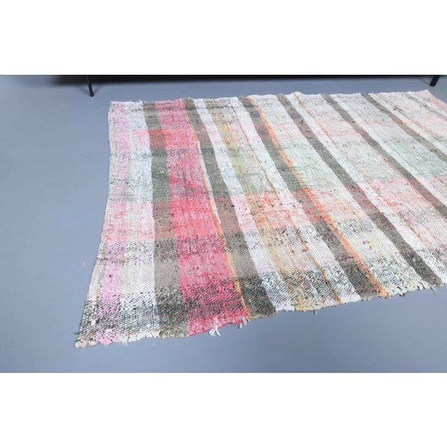 Textile Vintage Turkish Hand-Knotted Wool Cotton Beige Small Kilim Area Rug For Sale - Image 7 of 11