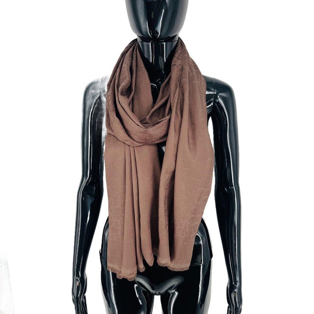 Christian Dior Christian Dior Brown Monogram Wool Silk Scarf For Sale - Image 4 of 9