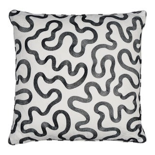 Schumacher Riley 18" Pillow in Black on Ivory For Sale