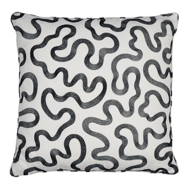 Schumacher Riley 18" Pillow in Black on Ivory For Sale