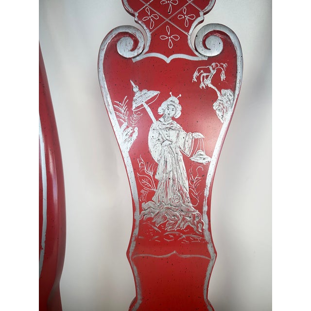 Vintage Chinoiserie Red Silver Leafed Dining Chairs, Set of 6 For Sale - Image 10 of 12