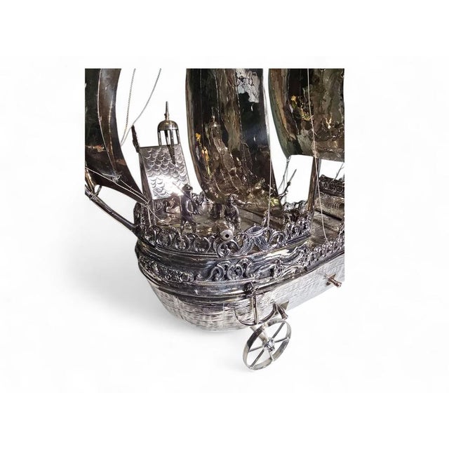English Silvered Metal Ship, 1880s For Sale - Image 9 of 18