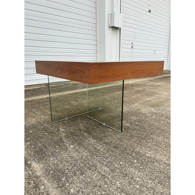 Milo Baughman 1990s Floating Walnut and Glass Coffee/Cocktail Table Mannered After Milo Baughman For Sale - Image 4 of 12