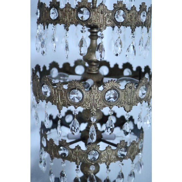 Vintage Hollywood Regency Multi-Tier Crystal Waterfall Chandelier Table Lamp For Sale - Image 11 of 12