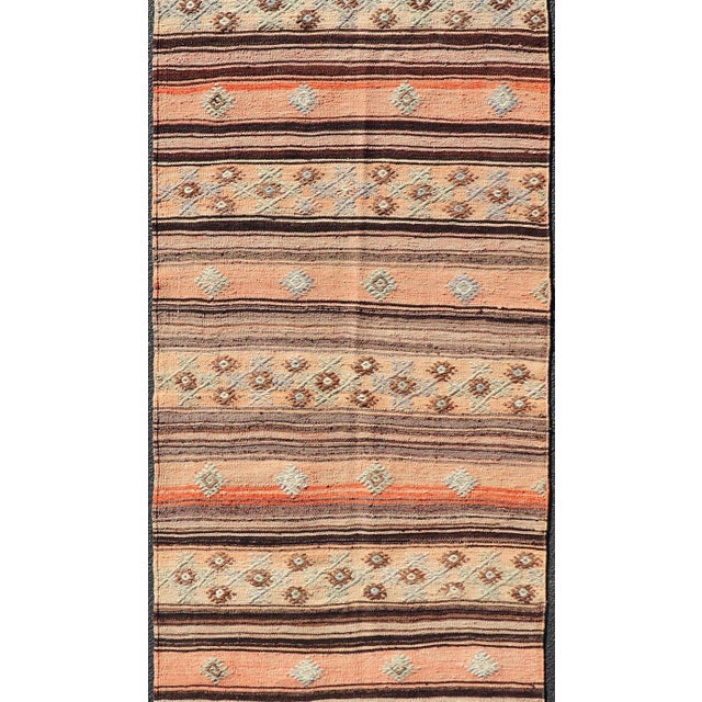 Tan Vintage Turkish Kilim Runner With Stripes in Tan, Brown, and Orange For Sale - Image 8 of 11