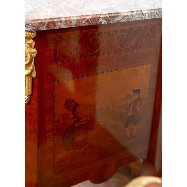 Metal Antique Napoleon III French Chest of Drawers in Exotic Woods with Marble Top, 1800s For Sale - Image 7 of 11