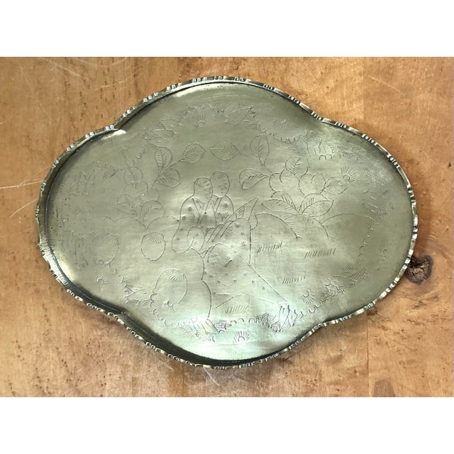 Vintage Engraved Chinoiserie Brass Tray For Sale - Image 11 of 12