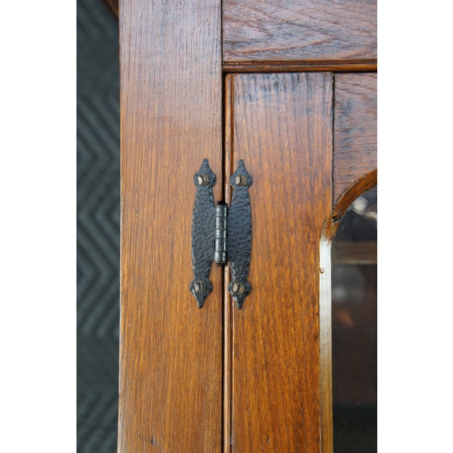 Wood Antique Early American Stepback Farmhouse Oak Kitchen Cupboard Display Cabinet For Sale - Image 7 of 15