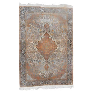 Vintage Indian Silk and Wool Rug For Sale