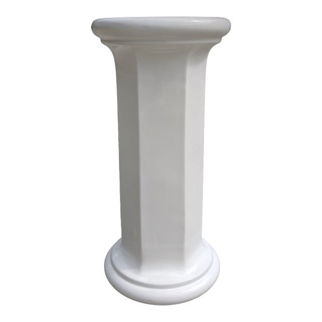 Vintage Italian White Ceramic Column Plant Stand Pedestal Plinth For Sale