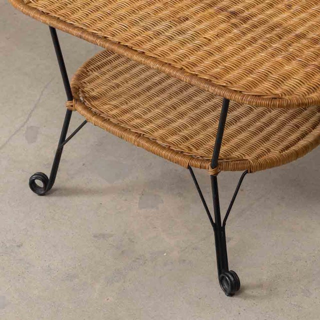 1950s French Wicker and Iron Coffee Table For Sale - Image 10 of 11
