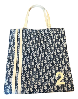 A 2000s John Galliano for Christian Dior Trotter Deep Blue and Cream Tote Bag