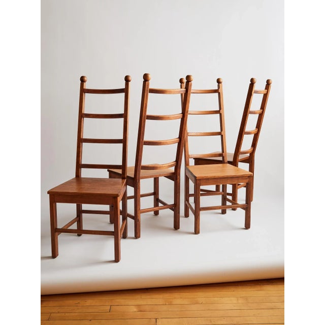 The Vintage Solid Wood Geometric Ladder Back Dining Chairs For Sale - Image 14 of 14
