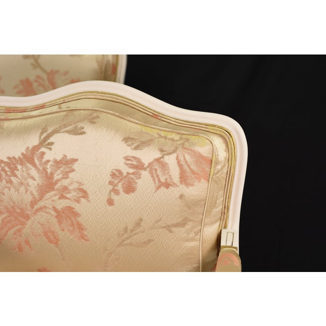 Pair Scalamandre Mallorcan Salmon Magical Silk Lampas Reupholstered Vintage Accent Chairs For Sale In Washington DC - Image 6 of 15