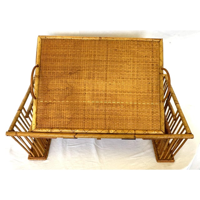 1970s 1970's Bamboo Bedroom Tilt Top Tray Table Made in Hong Kong For Sale - Image 5 of 17