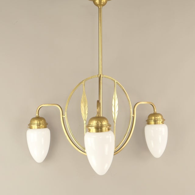 Gold Art Deco Opal Screen Chandelier from Wiener Werkstätte, 1920s For Sale - Image 8 of 10