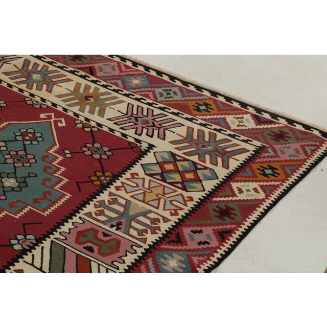 Late 19th Century Antique Persian Kilim Rug in Burgundy & Blue Geometric Pattern For Sale - Image 5 of 9
