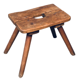 Folk Art Handmade Milk Stool, Late 1800s