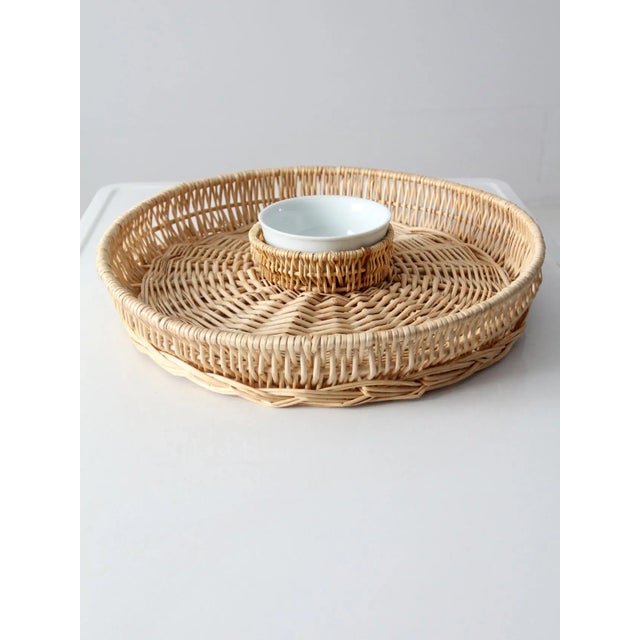 Tan Vintage Woven Serving Tray With Bowl For Sale - Image 8 of 11