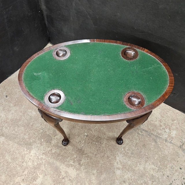 Early 20th Century Walnut Queen Anne Oval Convertible Game Table With Cabriole Legs For Sale - Image 18 of 18