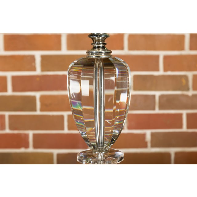 Mid-Century Modern Mid 20th Century French Crystal Single-Light Table Lamps on Lucite Bases - Pair For Sale - Image 3 of 12