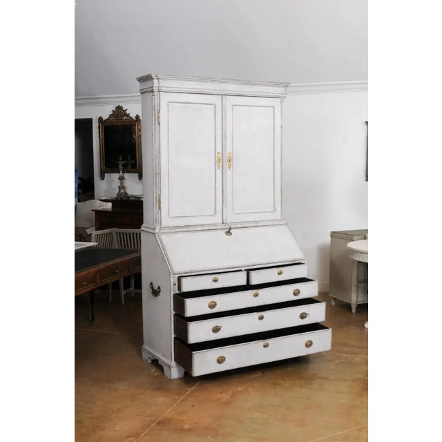 European 1800s Two-Part Painted Wood Secretary with Slanted Front Desk For Sale - Image 4 of 13