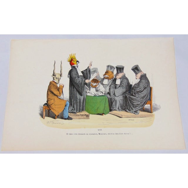 Hand-colored lithograph by Grandville (from his Les Metamorphoses du Jour, mid 19th century). Lithograph reads: Plate LXI....