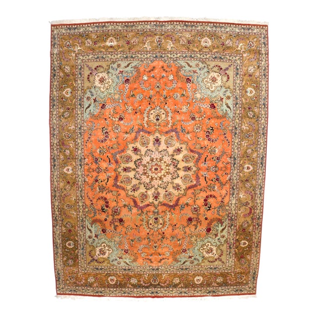 Extremely Fine Persian Tabriz Wool & Silk Foundation Rug 9’10” X 12'11" For Sale