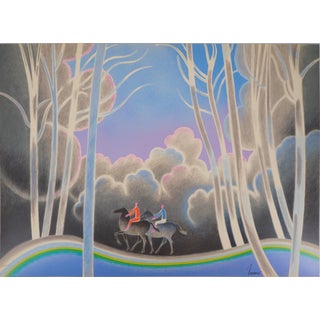 Albert Zavaro, Couple de cavaliers en promenade, Lithograph For Sale