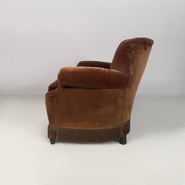 Italian Art Deco Lounge Chairs in Brown Velvet, 1930s, Set of 2 For Sale - Image 3 of 18