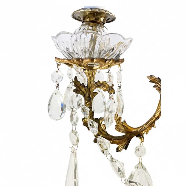 Antique Italian Rococo Crystal and Bronze Wall Lights, 1920s, Set of 2 For Sale - Image 4 of 10