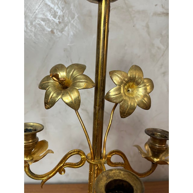 Brass Flower Candlestick, 1920s For Sale - Image 13 of 16